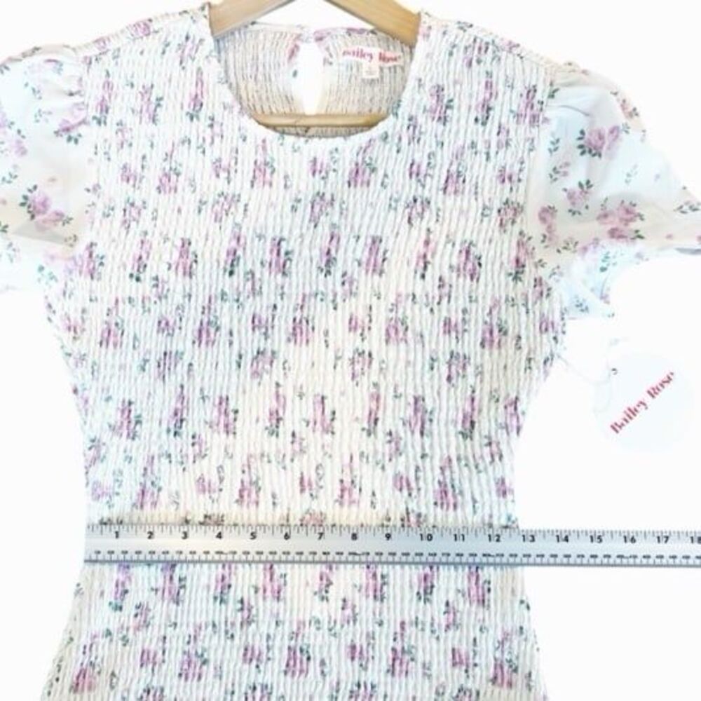 Bailey Rose Floral Mini Dress L Bubble Hem Smocked Cottagecore NWT - Picture 10 of 12